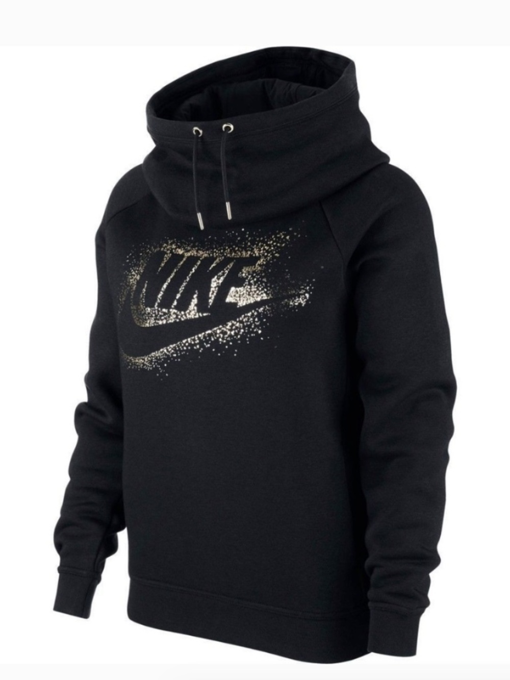 Nike Sportswear Rally Black and Gold Metallic Funnel Neck Hoodie Size Medium